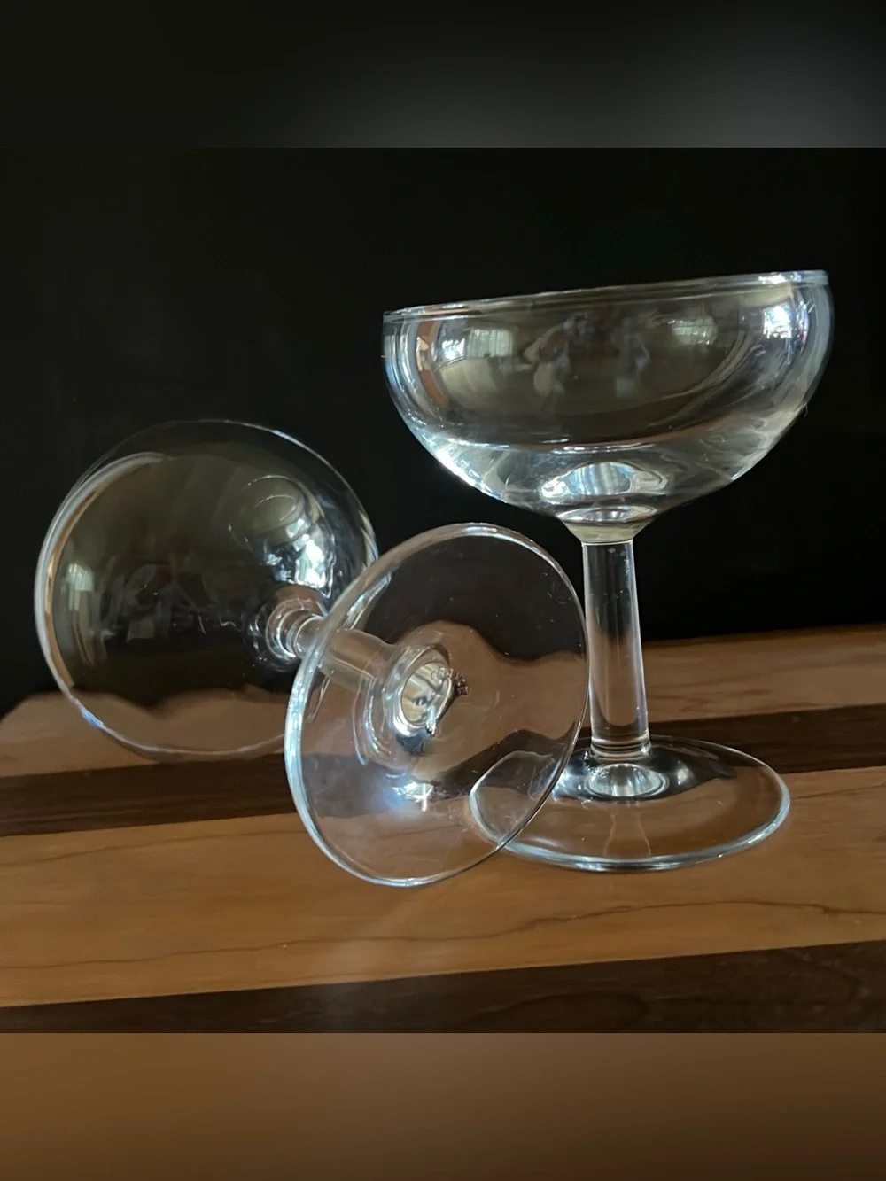 Vintage Mid Century Champagne Glass Coupes Paneled Sten Set of 2 Marked France